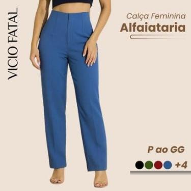 Imagem de Calça Feminina de Alfaiataria Reta Calça Social Básica Leve Fecho Discreto Elegante Cintura Alta-Feminino