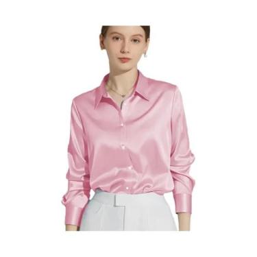 Imagem de Camisas E Blusas Femininas De Cetim Com Acabamento Acetinado, Manga Co