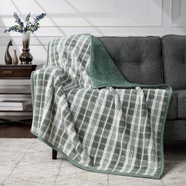 Imagem de CBCHome Cobertor de lã de ovelha reversível macio - Manta grossa fofa e aconchegante para sofá, presentes quentes para mulheres (xadrez verde, 127 x 152 cm)