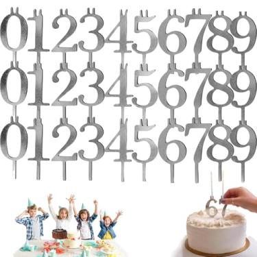 Imagem de Conjunto de castiçais de aniversário com número reutilizável, decorações de topo de bolo de prata, suporte de velas ajustável, castiçais de bolo de aniversário digital para aniversários, bolos