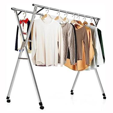 Imagem de LaYiQimn Arejador de roupas dobrável, escorredor de roupas de aço inoxidável com 20 ganchos à prova de vento, arejador de roupas retrátil para economia de espaço, A-1,6 m