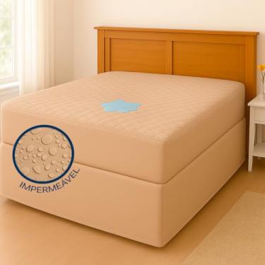 Imagem de Capa de colchão impermeável, proteção de quatro camadas, laterais em tela, fácil de limpar.(Avelã,King)