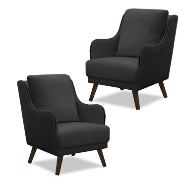 Imagem de Kit 2 Poltronas Decorativas Catar com Tachas Veludo Cinza Chumbo - Gran Belo