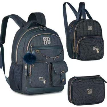 Imagem de Kit Rebecca Bonbon Mochila Costas+ Estojo Box+ Lancheira Térmica Denim