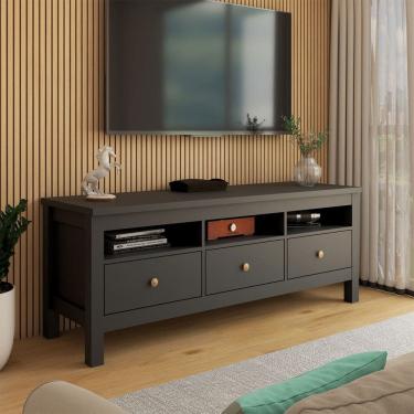 Imagem de Rack para TV Até 65 Polegadas Spazio 3 Gavetas Preto - Panorama Móveis
