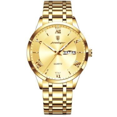 Imagem de Relógio Masculino Analógico Quartzo á Prova D´agua Em Aço Inoxidável Dourado