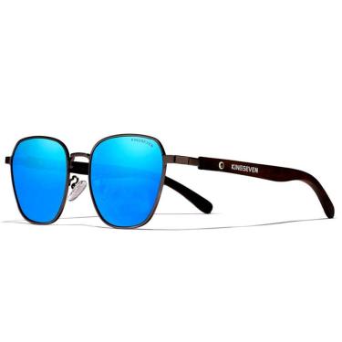Imagem de Óculos De Sol Polarizado Hastes Madeira Para Homens E Mulheres Proteção Uv400 - Azul