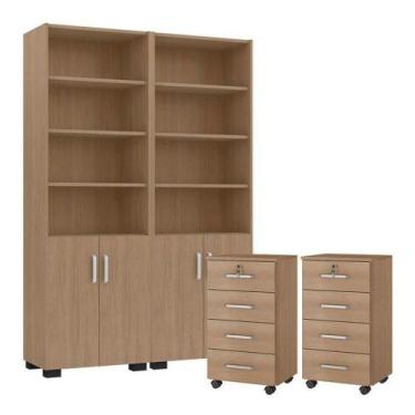 Imagem de Kit 2 Gaveteiros Para Escritório Gávea Com Chave E 2 Livreiros Office 