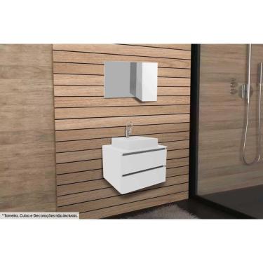 Imagem de Armário C- Balcão Banheiro Suspenso Bn3607 S-cuba 60cm E Espelho Bn3602 Branco - Tecno Mobili