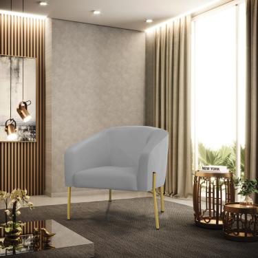 Imagem de Poltrona Sala Decorativa Stella Pé de Aço Dourado Sintético Cinza D03 - D'Rossi