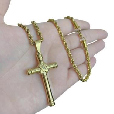 Imagem de Cordão Baiano 5Mm + Pingente Cruz - Banhado A Ouro 18K