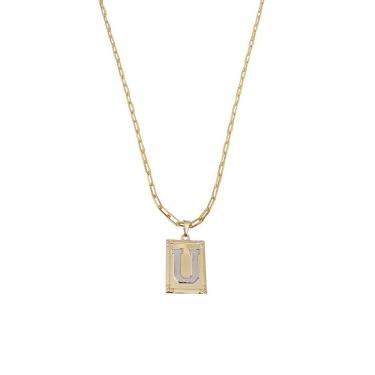 Imagem de Cordão 60Cm Masculino Feminino Pingente Letra U Banhado Ouro