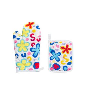 Imagem de Kit Luva Térmica Poliéster Proteror Panela Descanso Cozinha Doméstico 