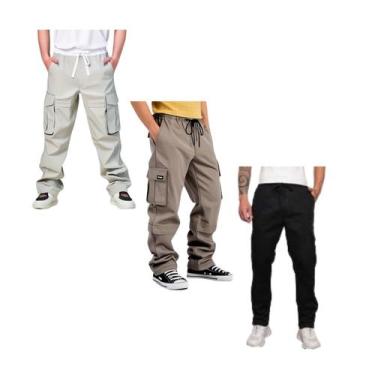 Imagem de Kit 3 Calça Cargo Masculina Jogger Skatista Street Confortável De Alta