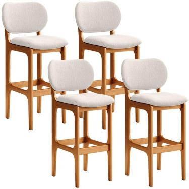 Imagem de Kit 4 Banquetas Alta Betta Imbuia Linho Cru