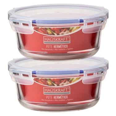 Imagem de Kit 2 Potes De Vidro Redondo Tampa Hermética 580ML Alimentos - HAUSKRA