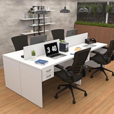 Imagem de Escrivaninha Mesa Escritório 8 Gavetas 4 Lugares 240cm Branco - Netmob