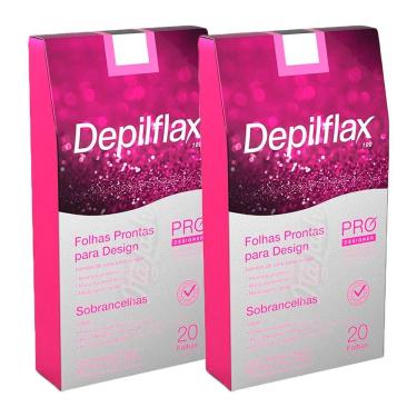 Imagem de Folha De Cera Fria Kit 40un Prontas Depilação Facial Design Sobrancelhas Rosa Modelagem Depilflax