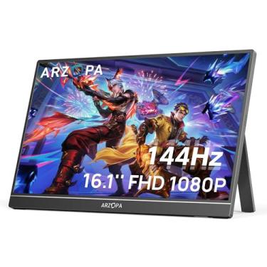 Imagem de ARZOPA Monitor portátil para jogos de 16,1'' 144Hz, monitor portátil 1080P FHD Kickstand com HDR, ultrafino, cuidados com os olhos, segunda tela externa para laptop, PC, PS5, Mac