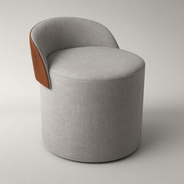 Imagem de Puff Encosto material sintético Linho Orgânico Sala Redondo Quarto Ban