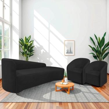 Imagem de Kit Sofá Curvo França 200cm Ld. E 2 Poltronas Luiza Max Conforto, Elegância E Design Moderno Bouclé Preto