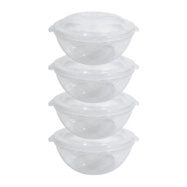 Imagem de Kit 4x Saladeiras Plástico Resistente Free BPA Transparente - Com Tamp