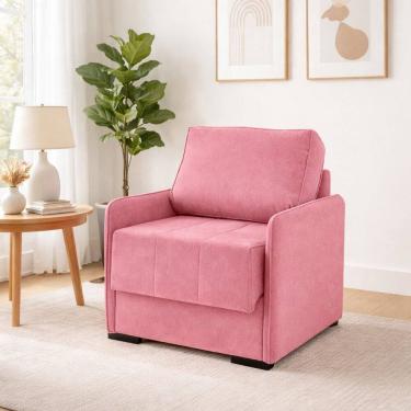 Imagem de Sofá Cama Solteiro Isis em Tecido Veludo com Espuma D28 100cm Veludo Rosa