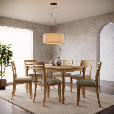 Imagem de Mesa de Jantar 160cm 8979FN com 6 Cadeiras 8981FN Rubi Madeira Maciça Estofadas Freijó Linho Arizona Finestra