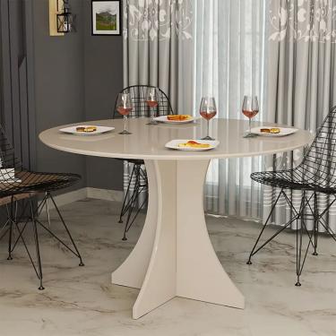 Imagem de Mesa de Jantar Redonda Branco Off White 90cm Moderna e Aconchegante
