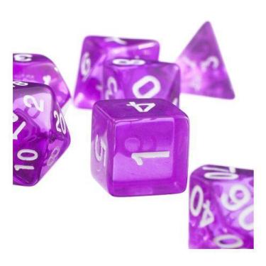 Imagem de Conjunto de 7 Dados de RPG Roxo Translúcido - Geek Marketplace