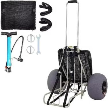 Imagem de Carrinhos de praia para areia com rodas de balão tpu de 12 polegadas, capacidade de carga de 165lbs, altura ajustável para piquenique, pesca na praia, 23x15 polegadas