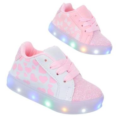 Imagem de Tenis Led Luz Glitter Feminino infantil Branco ou Rosa PC026, 33, Bran