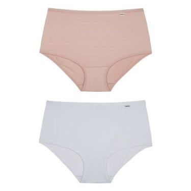 Imagem de Kit com 2 Calcinhas DelRio Alta em Microfibra Tamanho P - Branco/Rosa