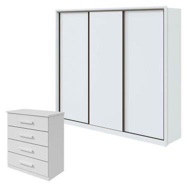 Imagem de Guarda Roupa Spazio 270 E Cômoda Baião Branco Brilho - Lopas