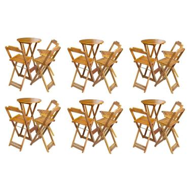 Imagem de Kit 6 Jogos Mesa Bistrô Com 3 Banquetas Madeira Maciça Assento Madeira Cor Mel Bistrô Preguiçosa