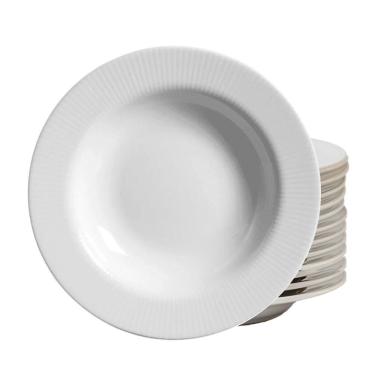 Imagem de Jogo 12 Pratos Fundo Plissan Relevo Branco 25cm Cerâmica Alleanza