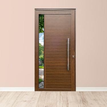 Imagem de Porta Lambril com Puxador e Vidro Linha Roma Amadeirada 210x90 Lado Direito Marrom