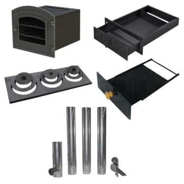 Imagem de Kit Forno Chapa 3F Ferro Fundido Gaveta Registro Chaminé N06 - Libanez