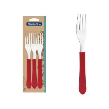 Imagem de Jogo de Garfos de Mesa Tramontina Inox Leme 3 Peças, Vermelho, 3 peças