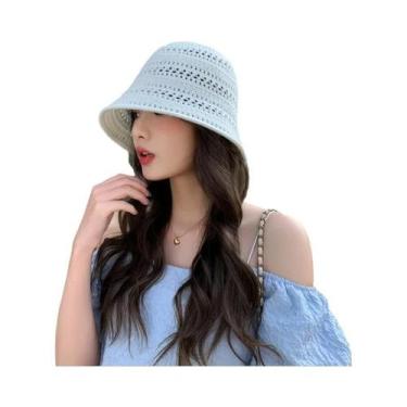 Imagem de Chapéu Bucket Feminino De Verão 2024 Em Tricô Vazado Com Proteção Sola