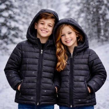 Imagem de Jaqueta Infantil Unissex Bobojaco Puffer Peluciada Com Capuz Removível
