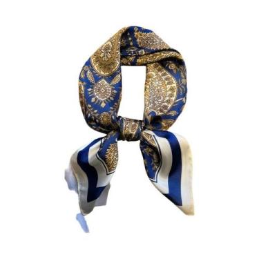 Imagem de Cachecol Feminino De Cetim Estampado Floral Com Poás De 70cm, Quente E