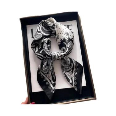 Imagem de Cachecol Feminino De Cetim Estampado Floral Com Poás De 70cm, Quente E