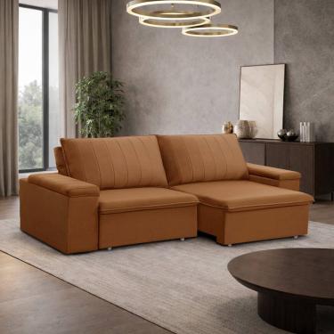 Imagem de Sofá 3 Lugares Retrátil Reclinável Para Sala 225cm Malfati F04 Veludo Terracota - Lyam...