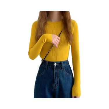 Imagem de Suéter Feminino De Tricô Manga Longa Gola O Moda Outono Inverno Básico