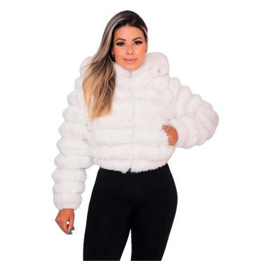 Imagem de Jaqueta Peluciada Feminina Com Capuz Alto Inverno Cor:;Tamanho:GG-Feminino