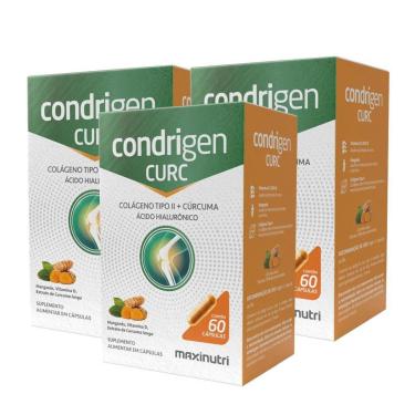 Imagem de Kit 3 Condrigen Curc Colágeno Tipo 2 + Cúrcuma 60 Cápsulas Maxinutri Sabor:Sem Sabor;Co...