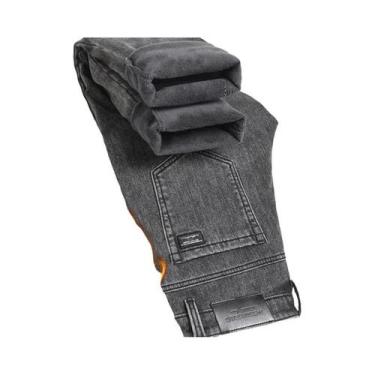 Imagem de Calças Jeans Slim Masculinas De Inverno, Elásticas E Casuais, Com Forr