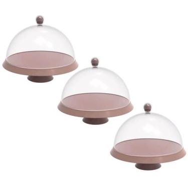 Imagem de Kit 3 Porta Bolos Tortas Doces 25cm Bubble com Cúpula e Pé Crippa Amên