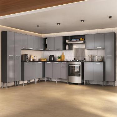Imagem de Armário Cozinha Modulada Completa De Canto 534cm Pequim Pop Multimóveis Mp3771 Preto/la...